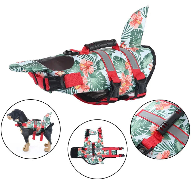 Dog Life Jacket Suitable for Swimming Boating Floating High-buoyancy Pet Swimming Vest with Reflective Safety Strips