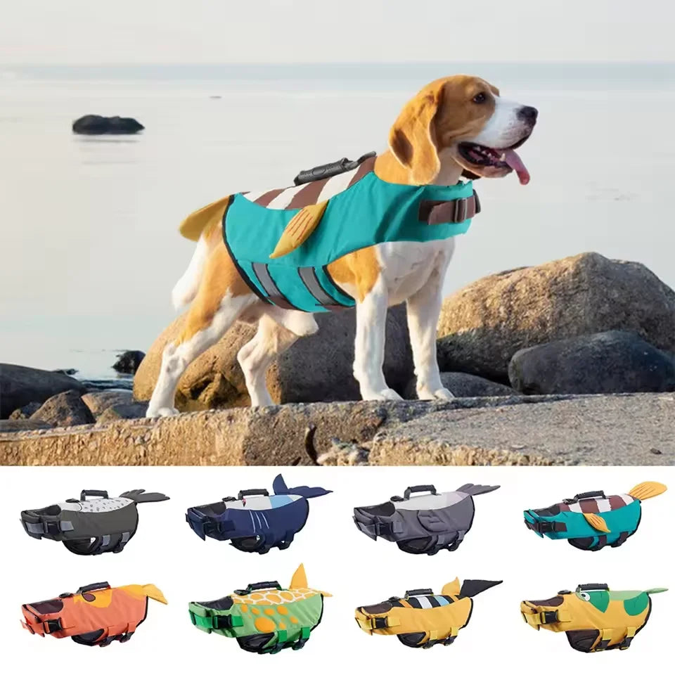 Dog Life Jacket Suitable for Swimming Boating Floating High-buoyancy Pet Swimming Vest with Reflective Safety Strips