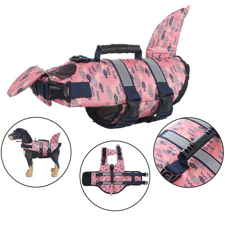 Dog Life Jacket Suitable for Swimming Boating Floating High-buoyancy Pet Swimming Vest with Reflective Safety Strips