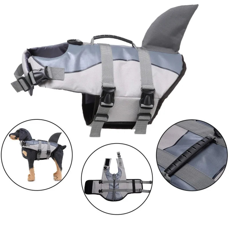 Dog Life Jacket Suitable for Swimming Boating Floating High-buoyancy Pet Swimming Vest with Reflective Safety Strips
