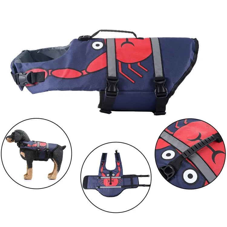Dog Life Jacket Suitable for Swimming Boating Floating High-buoyancy Pet Swimming Vest with Reflective Safety Strips