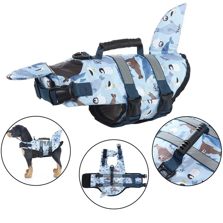 Dog Life Jacket Suitable for Swimming Boating Floating High-buoyancy Pet Swimming Vest with Reflective Safety Strips