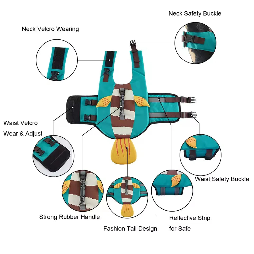 Dog Life Jacket Suitable for Swimming Boating Floating High-buoyancy Pet Swimming Vest with Reflective Safety Strips
