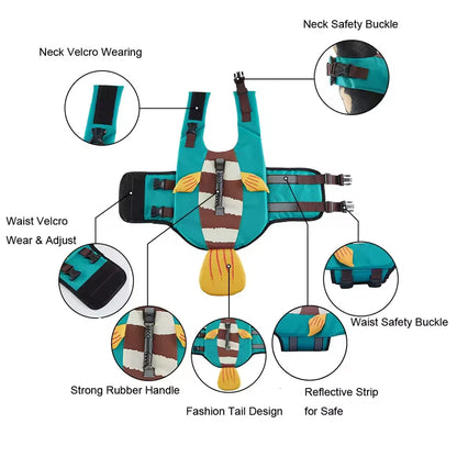 Dog Life Jacket Suitable for Swimming Boating Floating High-buoyancy Pet Swimming Vest with Reflective Safety Strips